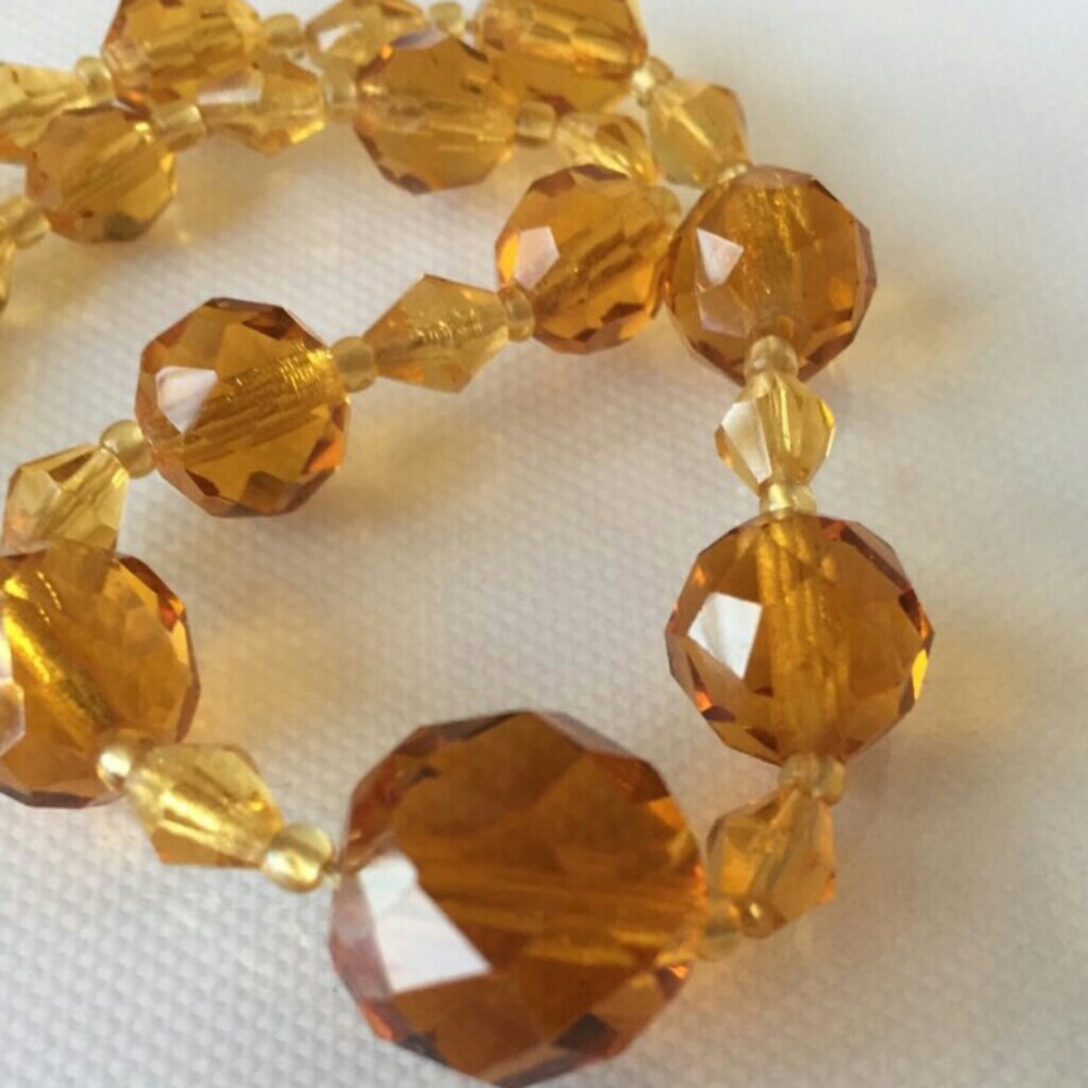 Vintage Amber Faceted Crystal Glass Bead Necklace